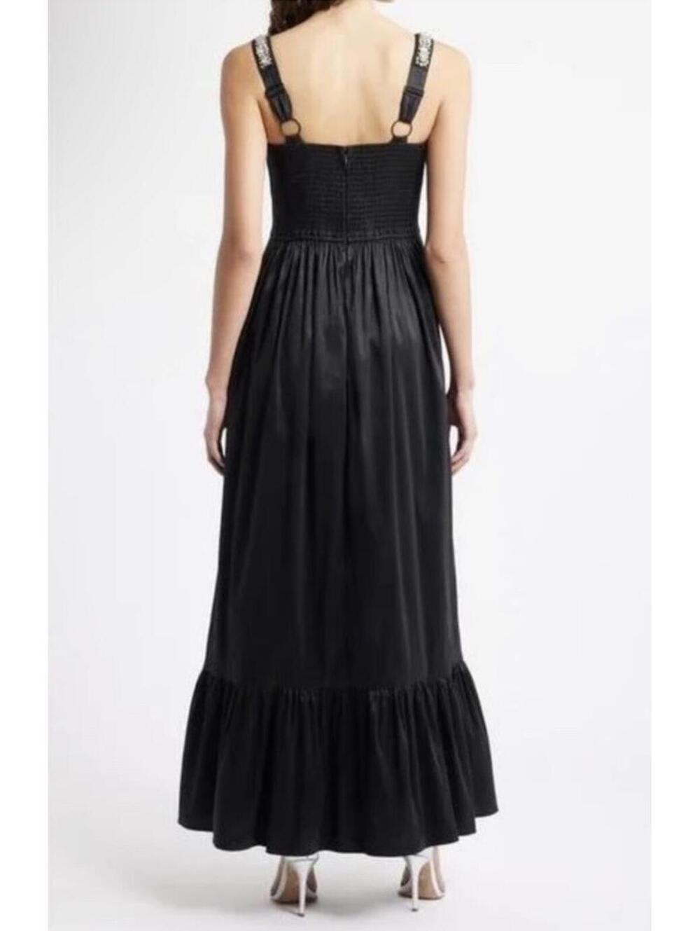 New Hutch Ericha Crystal Embellished Satin Gown In Black Sz 14 $350 - Picture 3 of 16